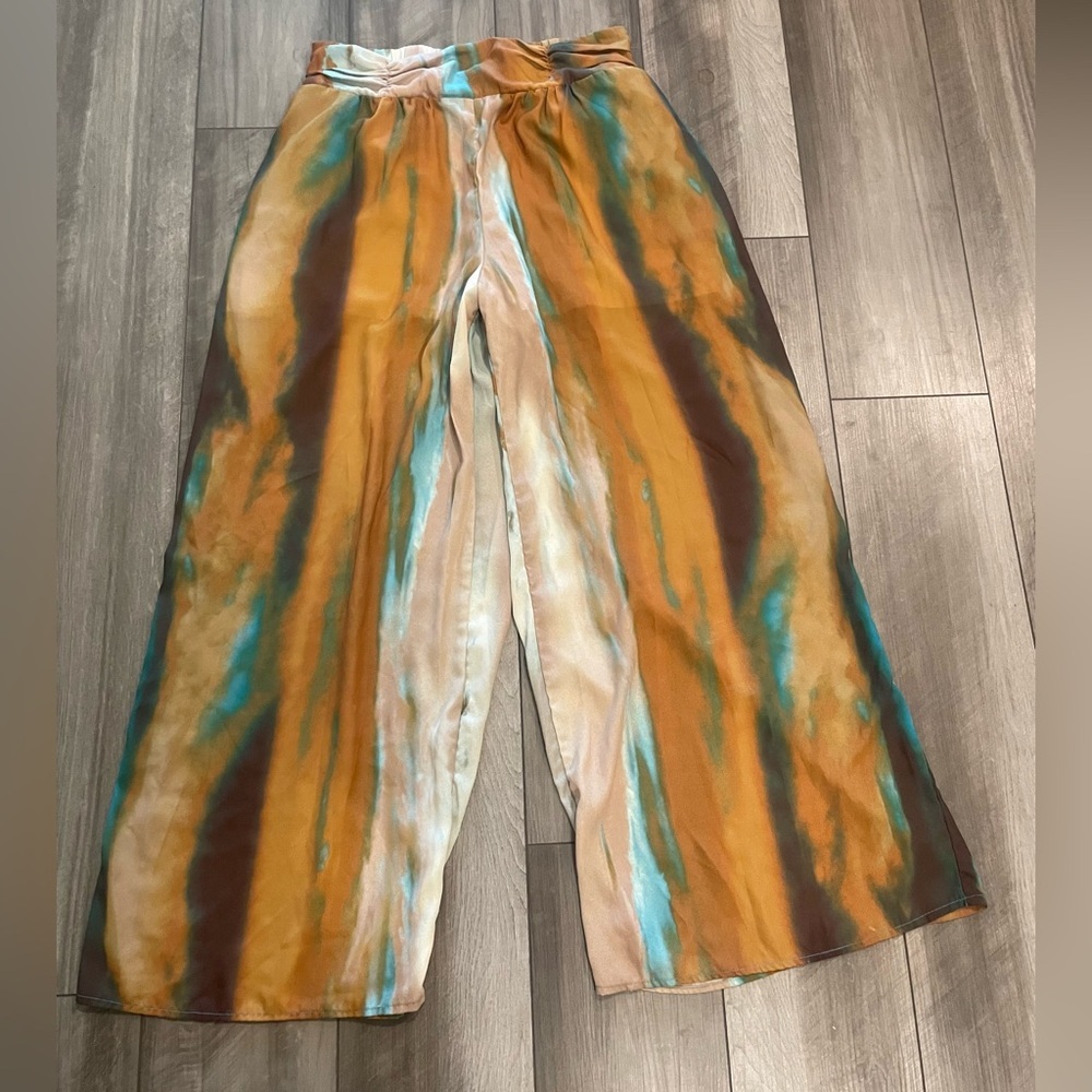 New York & Company Earthy Wide Leg Tie-Dye Pants